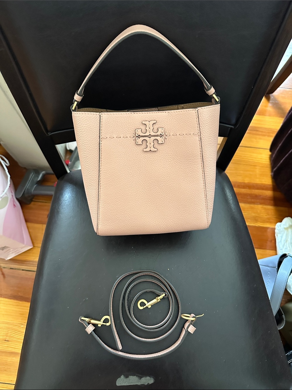 Tory Burch Pink Pebbled McGraw mini Bucket Bag